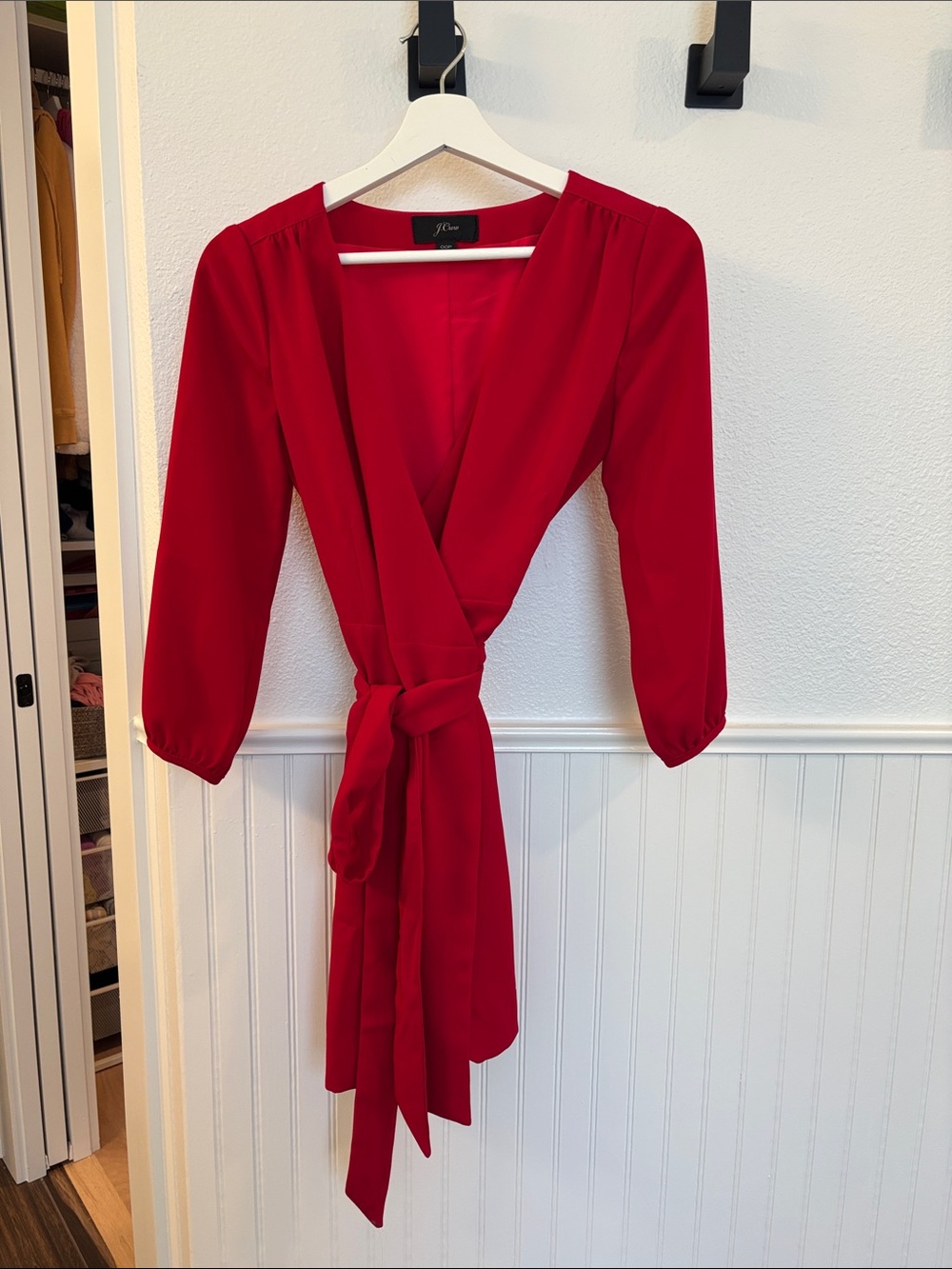 J. Crew Red Long Sleeve Wrap Dress